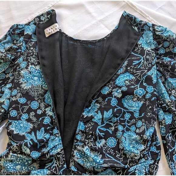 TANYA TAYLOR Raven Paisley Blue Floral Long Sleeve MiniDress w/Auth Sticker Sz 8 - Picture 9 of 10